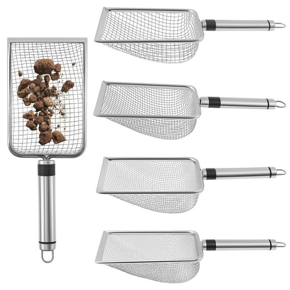 AEVXKHI 5PCS Stainless Steel Gardening Soil Sifter with Handle, Assorted Sizes Mesh Soil Shovel for Sifting Sand Compost