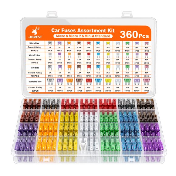 Kit de Fusibles JOREST 360 piezas para Auto, RV, Camión y Motocicleta