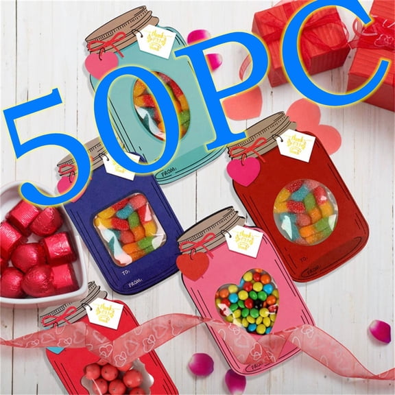 Valentines Day Candy Exchange Cards 5 Color 50 PC Christmas Greeting Card Funny Candy Jar Shaped Valentine's Day Drift Bottle Cards