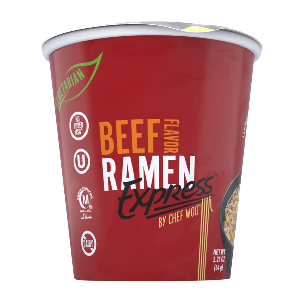 (12 pack) Ramen Express Beef Flavor Ramen Noodles, Vegan, Halal, Kosher, 2.25 oz Cup