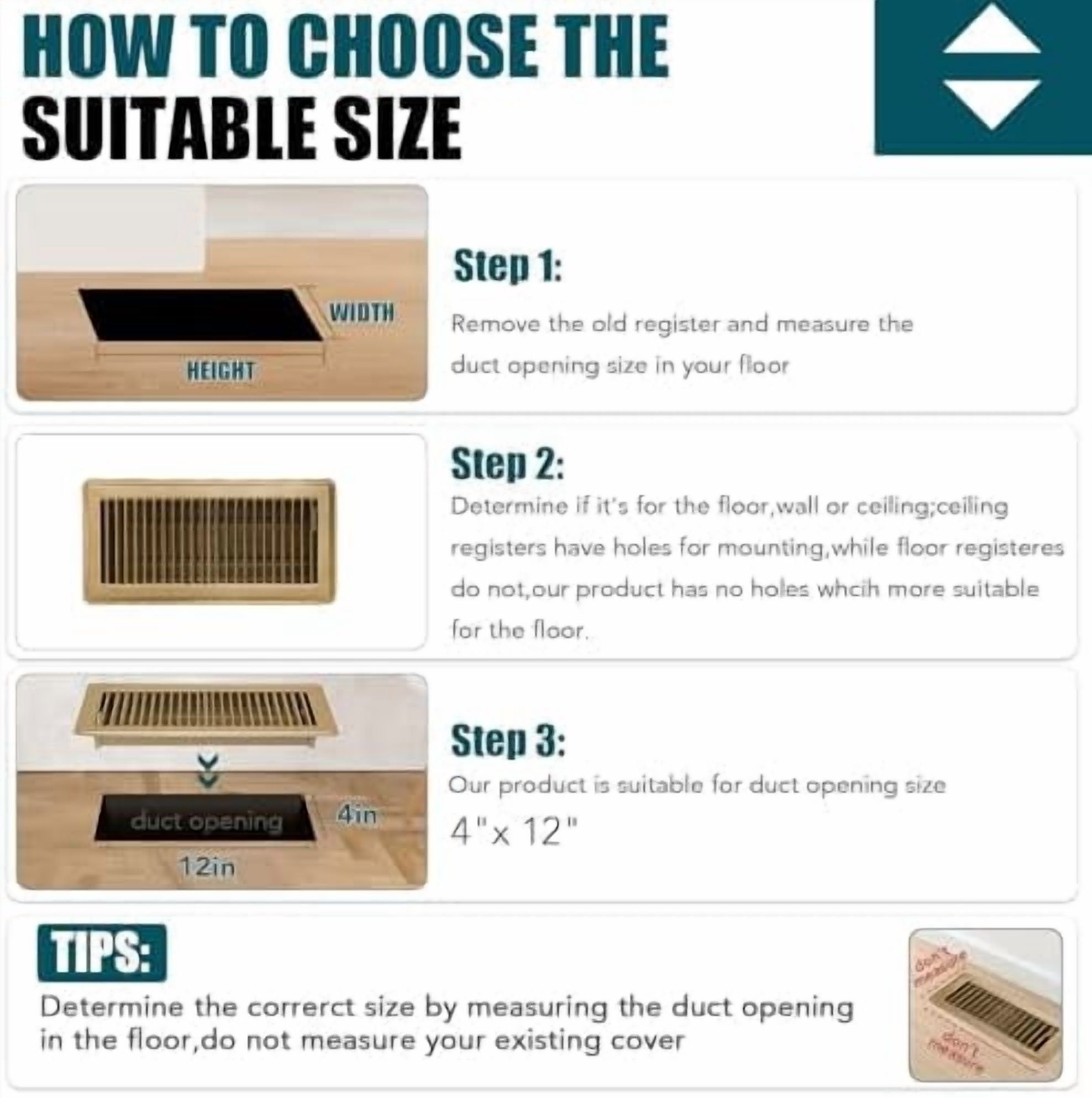 Floor Register 4x12, 4 Pack Floor Vent Covers, Steel Adjustable Air Supply Grille Register Vent Cover Grill for Sidewall and Floor, Vent Covers for Home Floor,Brown
