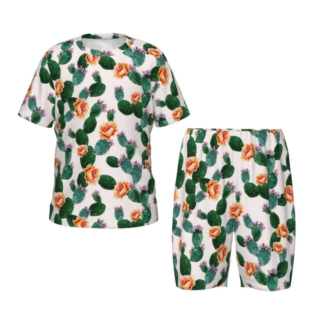 Balery Cactuses Conjunto de Pijama Infantil de Manga Corta con Estampado – Ropa de Dormir de Algodón Suave-Large