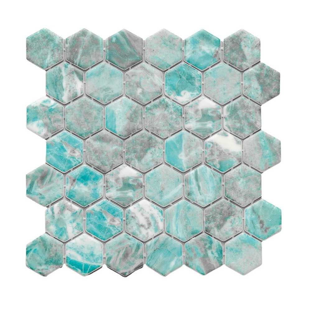 The Tile Life Eterna Hex 2" x 2" Beryl Glass Mosaic Floor and Wall Tile 1 Sheet