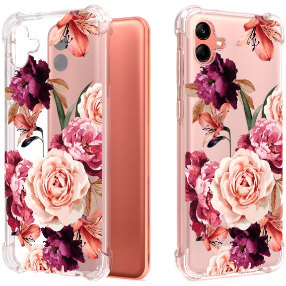 CoverON Phone Design For Samsung Galaxy A04 Case, Clear Flexible Soft Rubber Slim TPU Cover, Peony Flower
