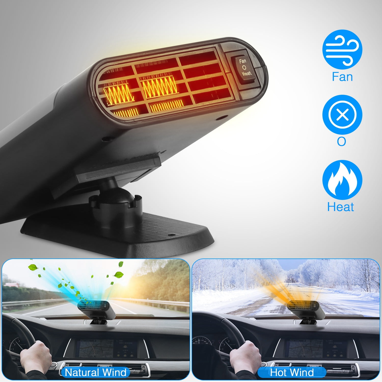 24V Car Truck Heater, 200W Fast Heating & Fan Mode, 360° Adjustable, 2 in 1 Defroster Defogger Demister Windshield Heater Defog Defrost for Van Bus Camping Travel