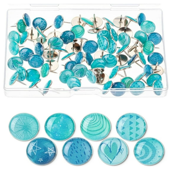 Decorative Push Pins, 80 pcs, 8 Unique Designs(Ocean Swirl), Cute Push Pins for Bulletin Board, Cute Thumb Tacks for Cork Board