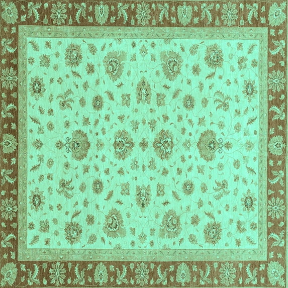 Ahgly Company Machine Washable Indoor Square Oriental Turquoise Blue Traditional Area Rugs, 7' Square