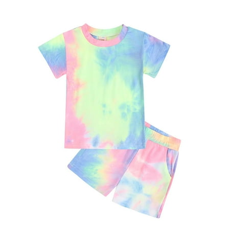 

Jerdar Summer Clothes Set for Kids Casual Toddler Boys Girls Tie-dye Short Sleeve Shorts Homewear Suit Green 2-3 Years