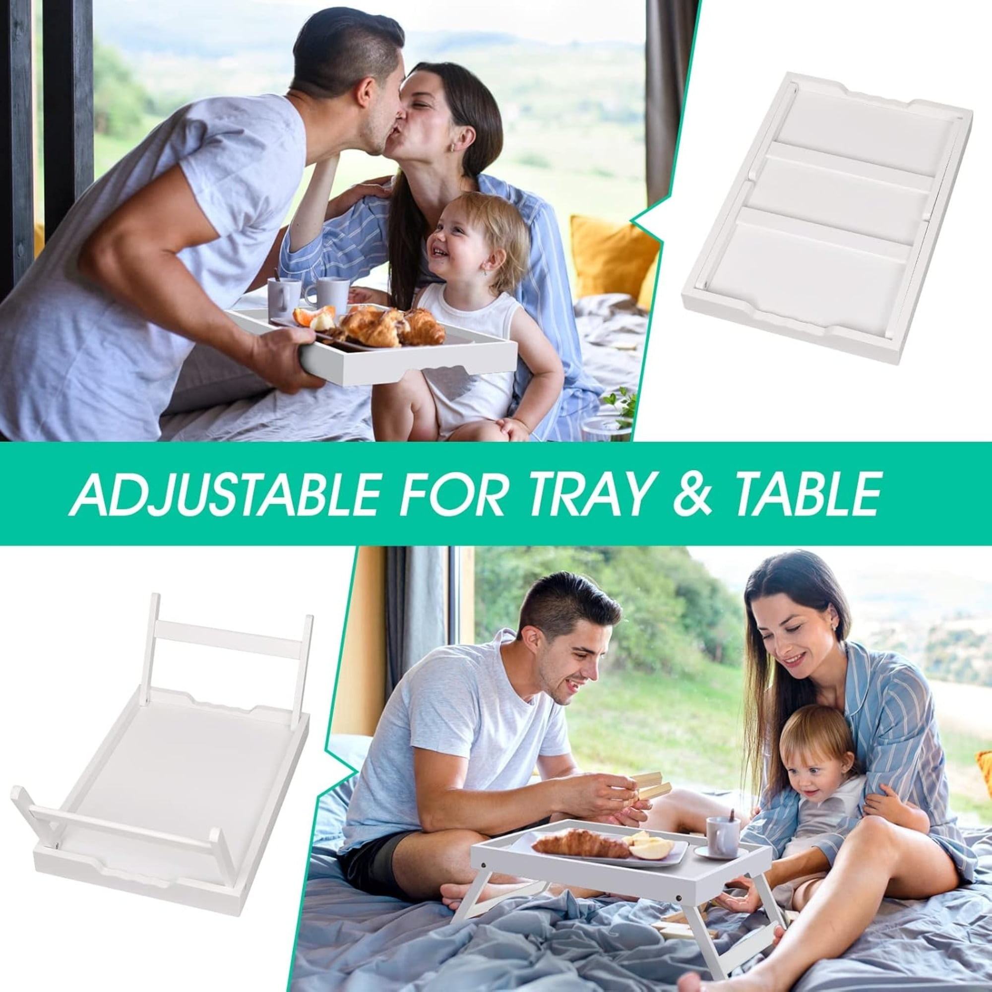 Bed Tray Table with Folding Legs, Bamboo Breakfast in Bed for TV Table, Laptop Computer Tray, Eating, Snack Tray, Breakfast Trays, Bed Trays, Serving Trays