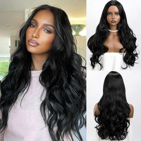 UTOURS Long UTOURS Wig for Women Black Curly Wig 25inch Synthetic Glueless Hair Wig