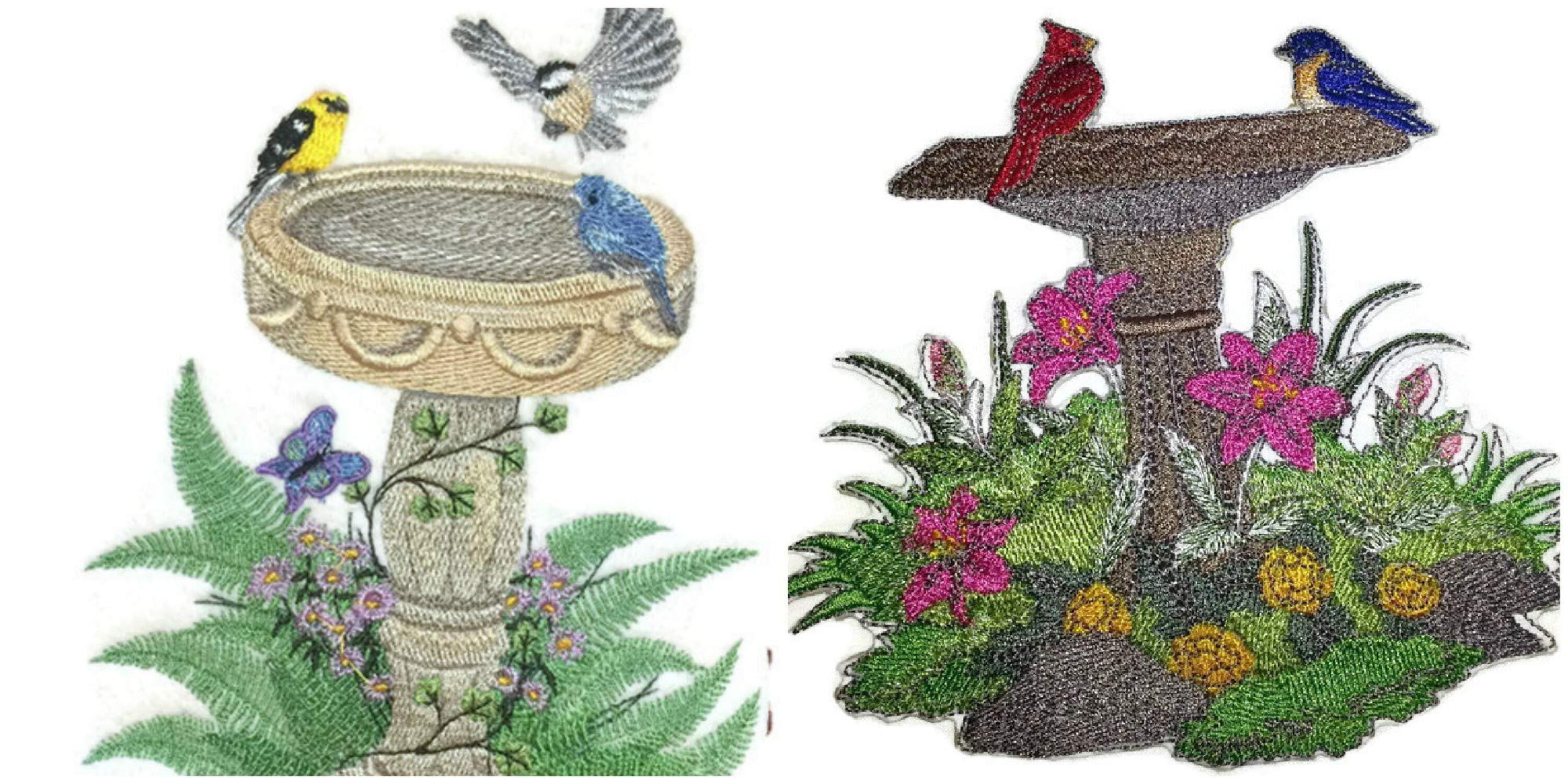 Custom and Unique Bloom Flowers [Summer Birdbath] Embroidered Iron on/Sew Patch [6.54" 4.88"]