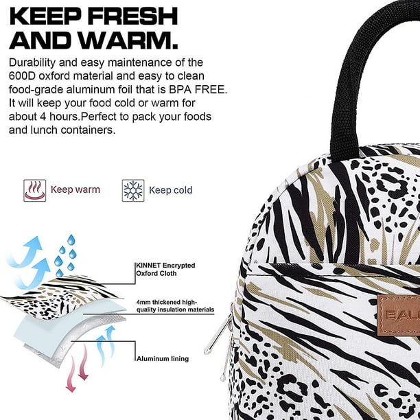 Bolsa de almuerzo para mujeres y hombres, fiambrera aislada para adultos, bolsa de almuerzo reutilizable para el trabajo, picnic, escuela o viajes (cebra)