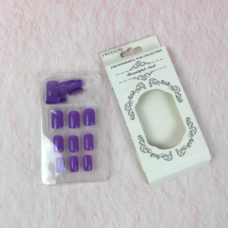 FWEXALPQ artificial fingernails Purple Press-On Nails, Solid Color Short Square Fake Nails, Full Cover Artificial Nail Tips for Women & Girls