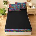 thumbnail image 4 of Manfei Hippie Bear Deer Zipper Twin Comforter Sets with Fitted Sheet and 2 Pillowcases, Tribal Flower Floral Zipper Bedding Set, Red Navy, Black Reversible, 4pcs, 4 of 7