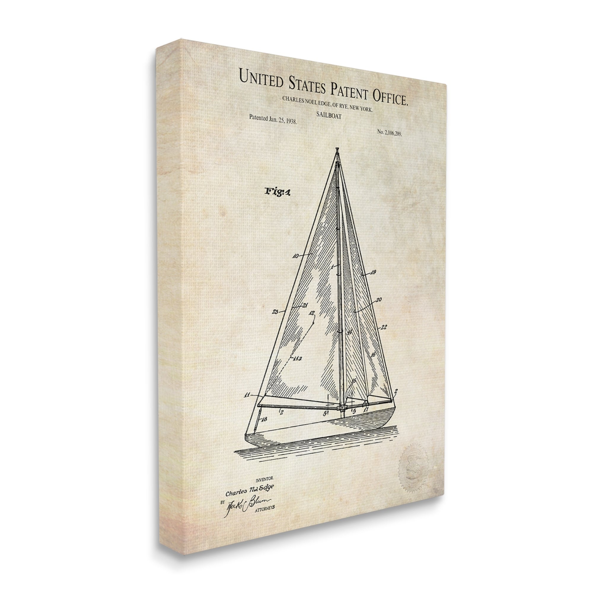 Stupell Industries Vintage Sailboat Watercraft Diagram Patent Text Blueprint Canvas Wall Art, 24 x 30, Design by Karl Hronek