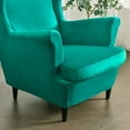 thumbnail image 5 of TOPCHANCES Wingback Chair Covers, Stretch Velvet Wing Chair Armchair Slipcover Furniture Protector For Living Room Bedroom, Malachite Green, 5 of 6
