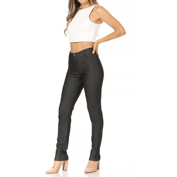 Moa Collection Women's Casual Comfy Slim Pocket Jeggings Jeans Pants with Button