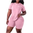 thumbnail image 2 of JNGSA Club Outfits for Women 2 Piece Sets,2023 Women's Plus Size Outfit Sets Casual Wrap Blouse with Chest Pockets and Shorts Two Piece Yoga Running Workout Set Pink, 2 of 4