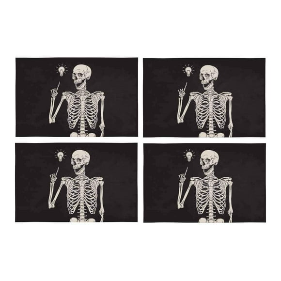 YUSDECOR Hipster Human Skeleton Has an Idea Placemats Table Mats for Dining Room Kitchen Table Decoration 12x18 inch,Set of 4