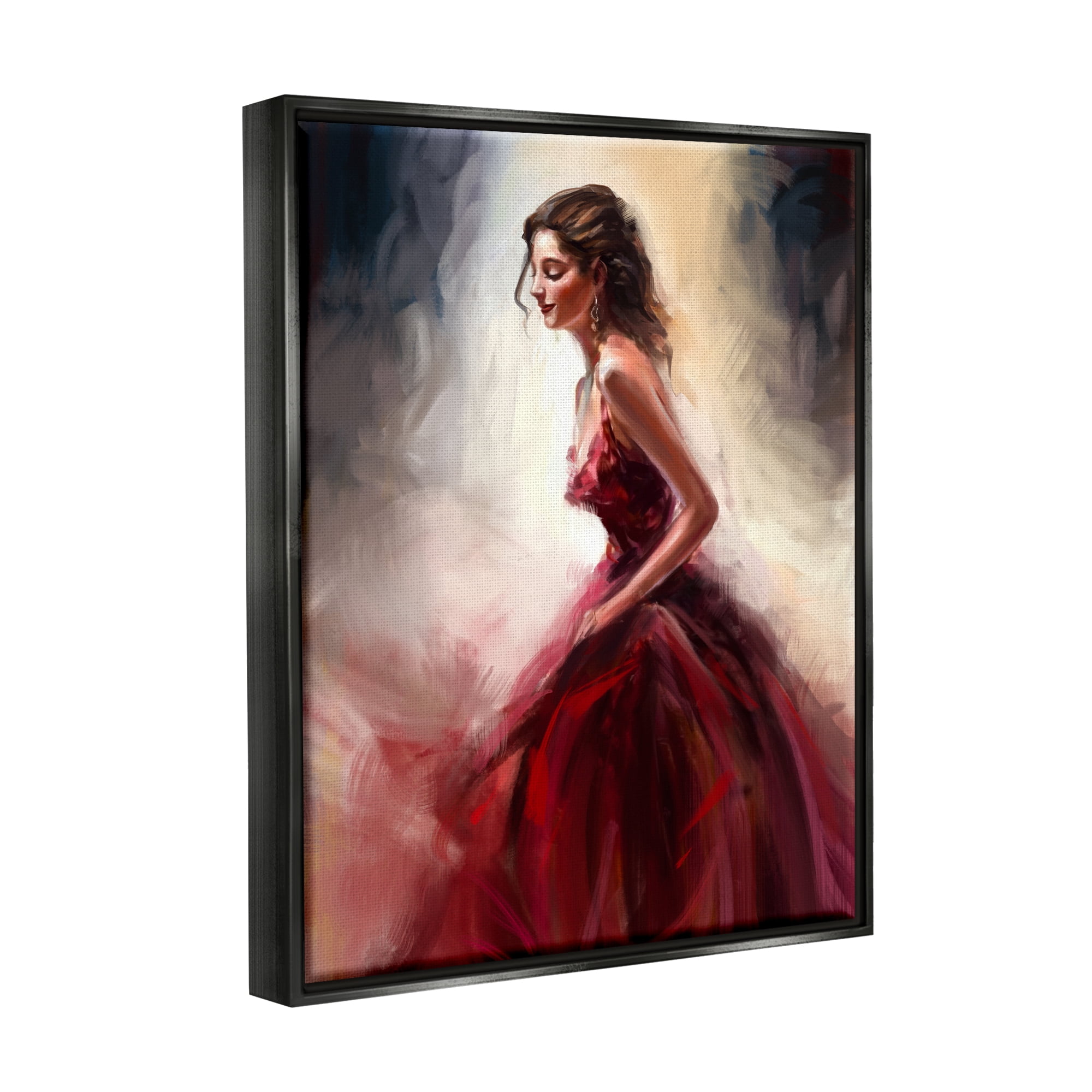 Stupell Industries Elegant Woman Red Dress Beauty & Fashion Painting Black Floater Framed Art Print Wall Art