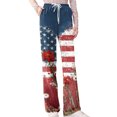 thumbnail image 4 of 250 Years Pants for Women Patriotic Star USA Flag Print Wide Leg Lounge Pants Elastic High Waist Regular Fit Daily Wear Soft Trousers, #01 Dark Blue, XXL, 4 of 5