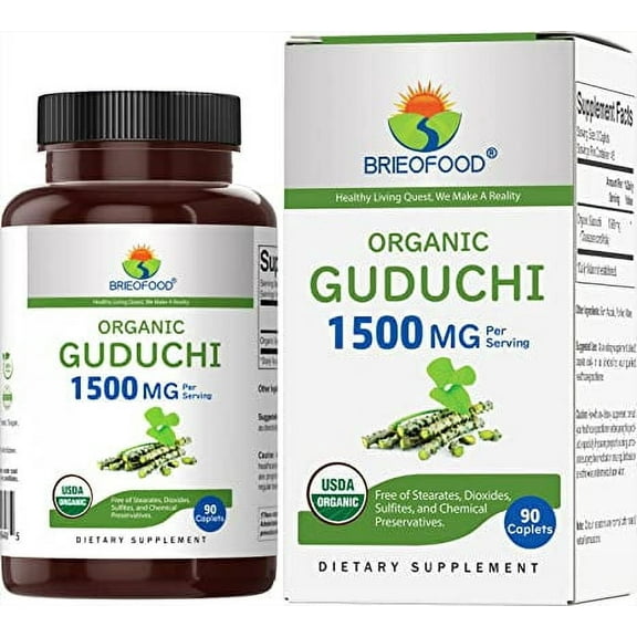 Brieofood Organic Guduchi 1500mg, 45 Servings, Vegetarian, Gluten Free, 90 Vegetarian Tablets