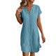 thumbnail image 1 of Vestido de Verano de Manga Corta para las Mujeres con Cuello en V Botón Delantero de Color Sólido Mini Vestido Casual, Mini Vestido de Manga Corta, 1 of 9