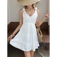 thumbnail image 6 of Women'S Tie Shoulder Ruffle Dress Deep V Neck Halter High Waist Layered Short Skirt Cute Babydoll Sundress White XXL, 6 of 9