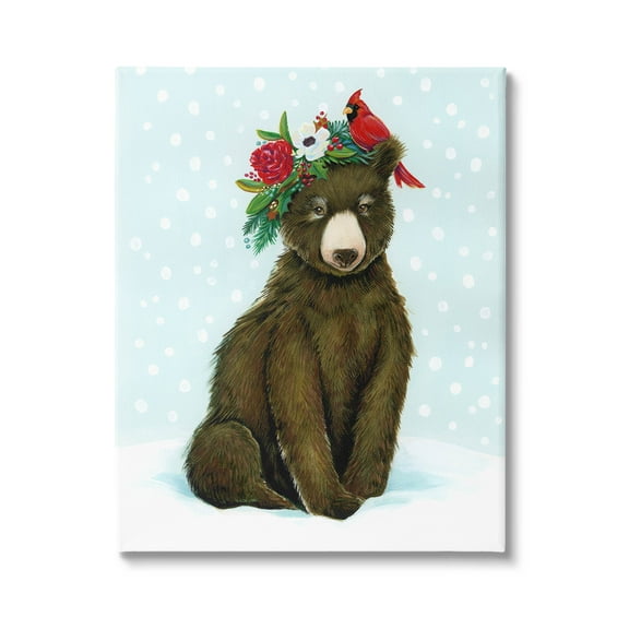 Stupell Industries Bear Seasonal Holly Snow Scene Graphic Art Gallery Wrapped Canvas Print Wall Art, Design by Laura Marr