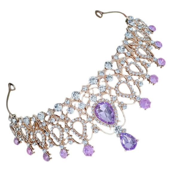 LULULION Wedding Headband Purple Rhinestone Tiara Lightweight Zinc Alloy Hair Piece for Birthday and Party