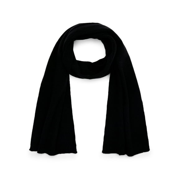 Time and Tru Women's Knit Scarf with Ribbed Trim, Black Soot
