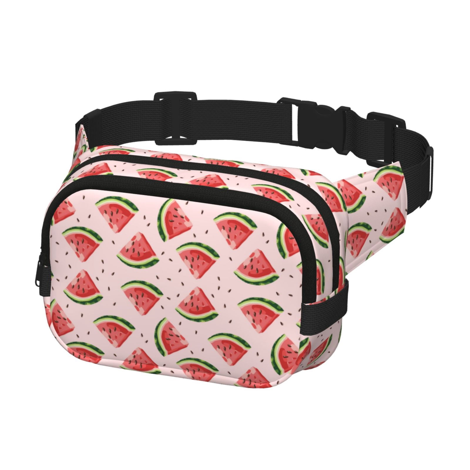 Picia Hand Drawn Watermelon Print Square Double-Layer Waist Bag Mini Adjustable Waist Belt Bag Exercise Running Travel Hiking