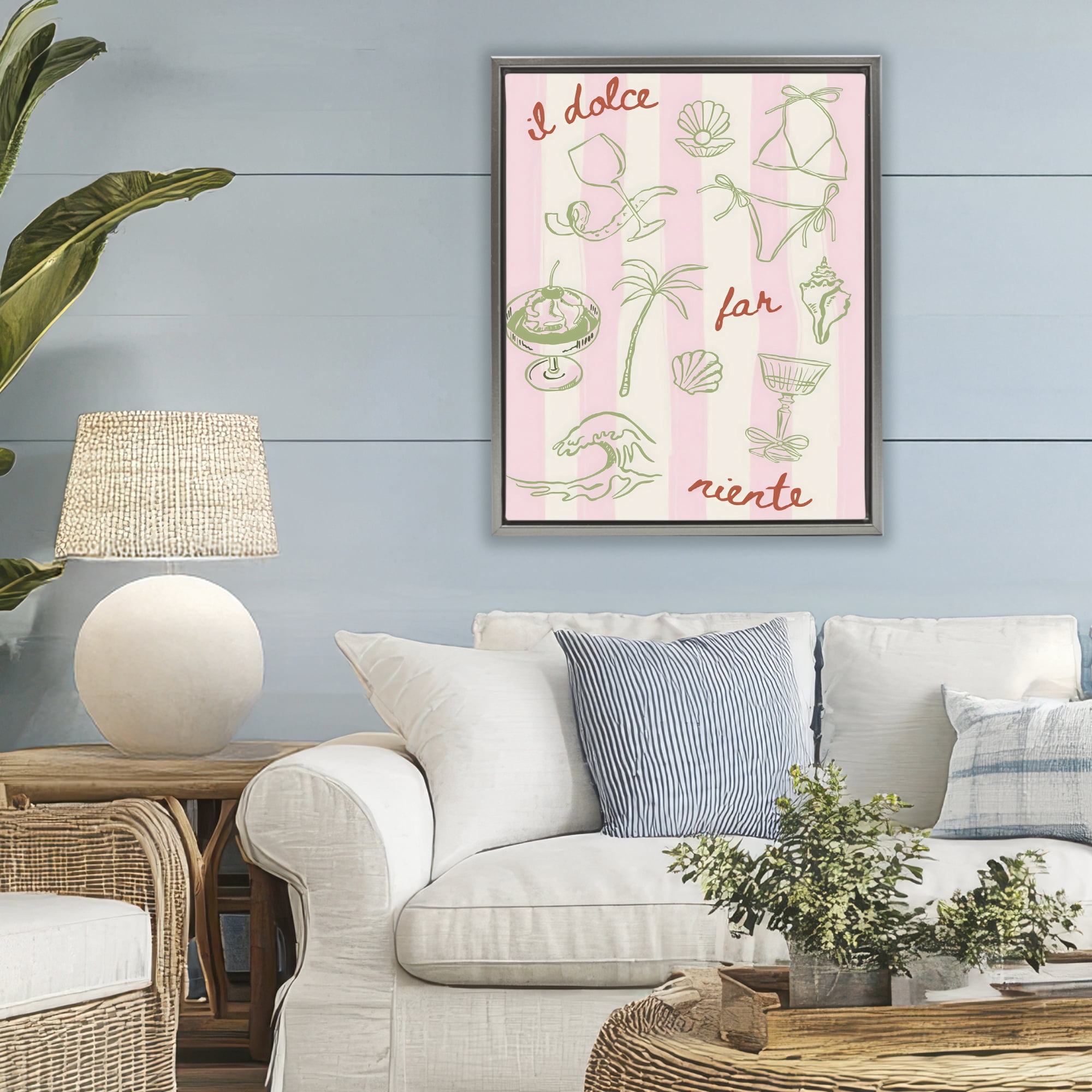 Stupell Industries Il Dolce Far Niente Beach Saying Gray Framed Floater Canvas Wall Art, design by The Prints Vibe