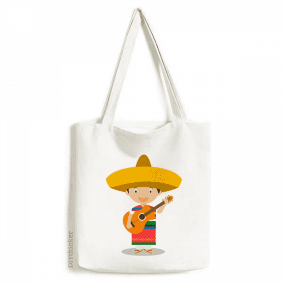 Hat Guitar Mexico Cartoon Tote Canvas Bag Shopping Satchel Casual Handbag