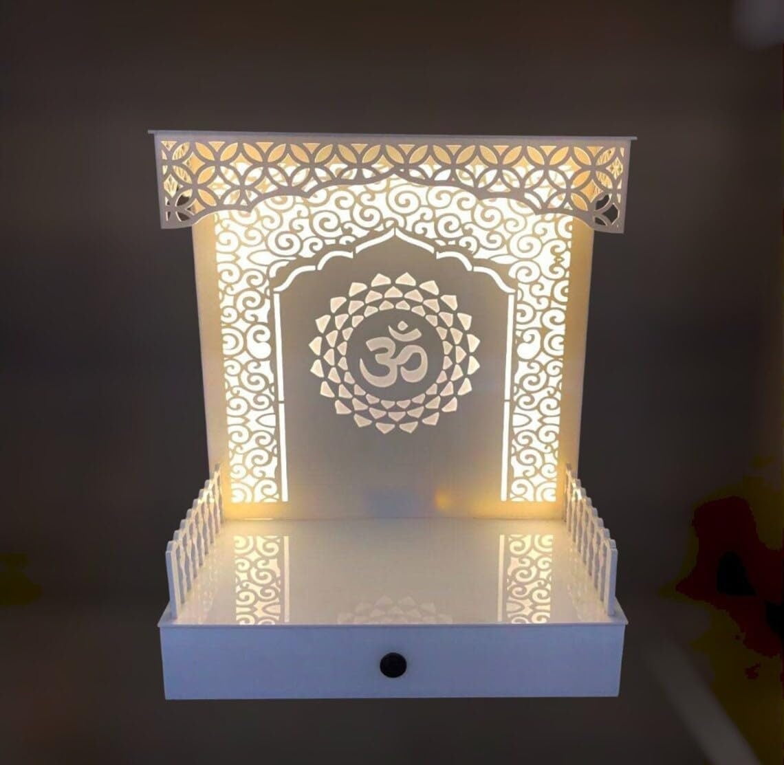 Wooden Designer Pooja Temple For Home With LED Lights / Customized