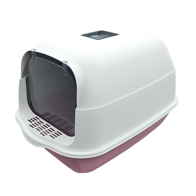 Milaget Large Cat Litter Box with Lid Enclosed and Covered Easy Tidy Litter Tray Prevent Pink Bottom