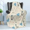 thumbnail image 4 of Mermaid Soft Flannel Fleece Throw Blanket, Balloon Fish Hearts Pattern Sea Oceanic Objects Sketch Art Kids Theme, Cozy Plush for Indoor and Outdoor Use, 50" x 70", Pale Blue Black Cream, by Ambesonne, 4 of 5