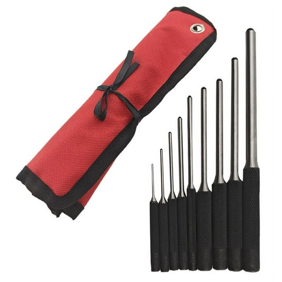 9 Pcs Poinçons à Goupille Cylindrique et Sac de Rangement en Nylon, Fabrication D'acier Jeu de Outil de Poinçon à Rouleau, Outil à Main Ingénierie Mécanique, 1.5mm-8mm