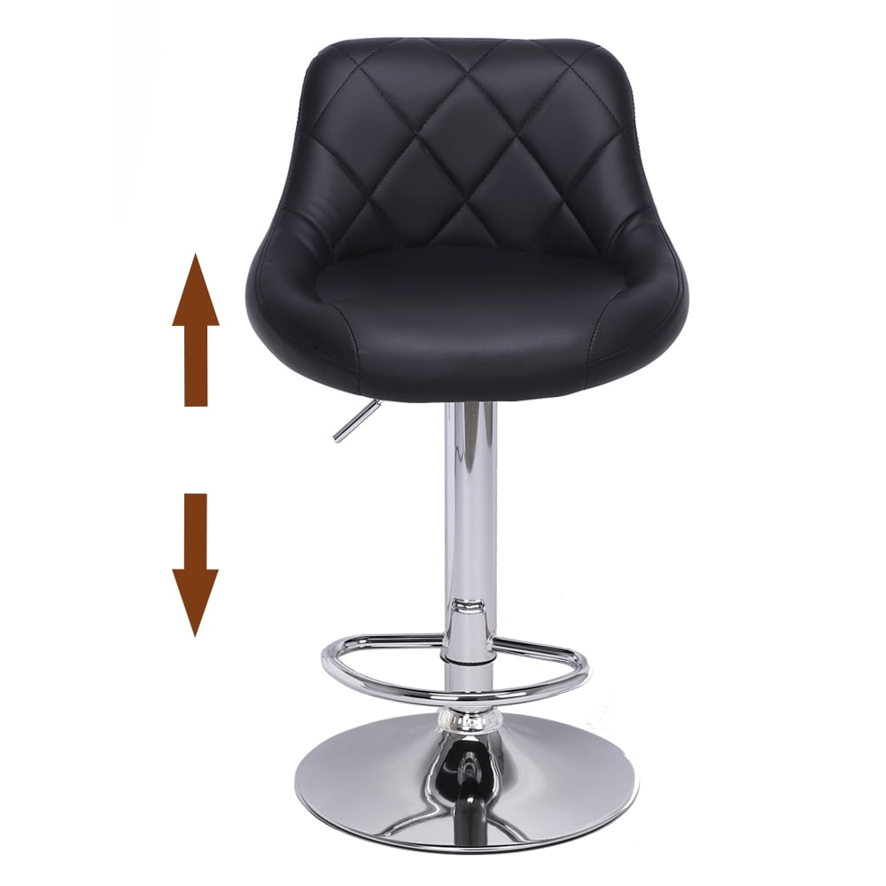2Pcs Adjustable High Bar Stools No Armrest, Swivel PU Leather Kitchen Stool, Black