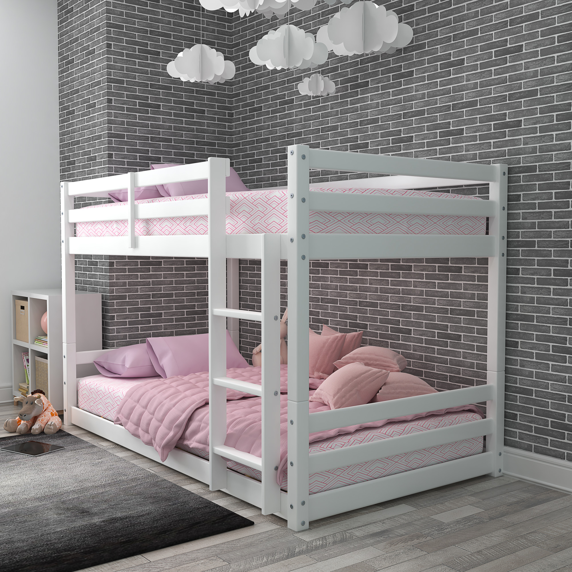 HH2 Home Campbell Twin Over Twin Floor Bunk Bed, White photo 7