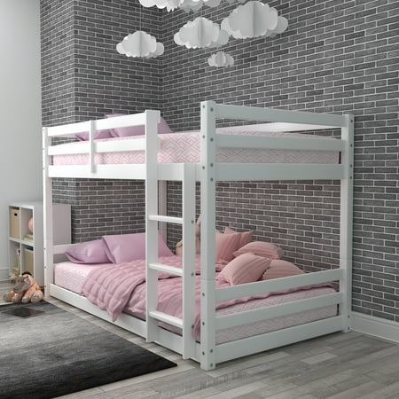 Campbell Wood Twin over Twin Floor Convertible Bunk Bed, White