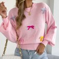 thumbnail image 4 of Women's Fall Oversized Sweaters Women's Fashion Fall And Winter Contrast Bow Waist Sleeve Loose Sweater Pullover Tops Pink S, 4 of 8