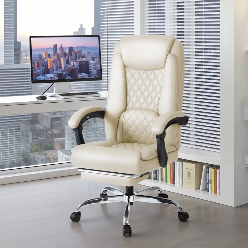 Homall Home Office Chair Adjustable Executive Leather Chair With Arms Ergonomic High Back Cushion Lumbar Back Support Computer Desk Chair,White