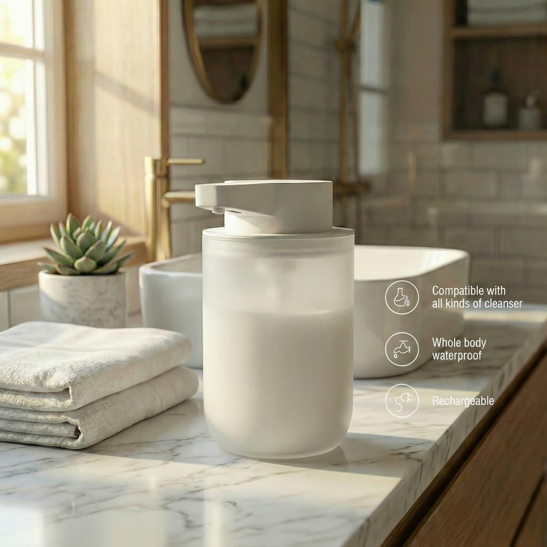 Automatic Soap Dispenser - 300ML Capacity , 2 Adjustable Dual Mode, IPX6 Waterproof, Rechargeable Electric Soap Pump for Bathroom, Kitchen