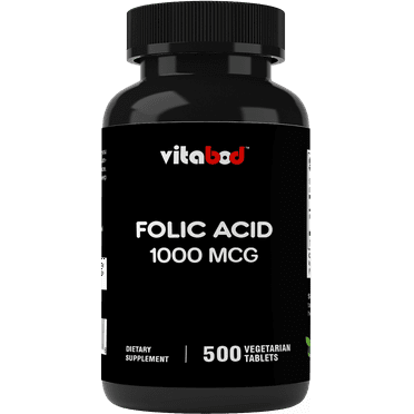 Folic Acid 1 mg (1000 mcg) (Vitamin B9) - 500 Vegetarian Tablets - an Essential Prenatal and Postnatal Vitamin