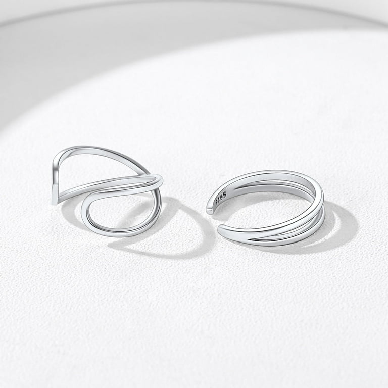 ChicSilver 2 Pcs 925 Sterling Silver Toe Rings Hypoallergenic Thin Line  Open Cuff Toe Ring Set 