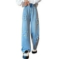 thumbnail image 4 of Coerni Girls Causal Straight Denim Trousers Star Print Distressed Denim Pants Elastic Waist Baggy Wide Leg Jeans Ripped 5-13 Years, 4 of 8