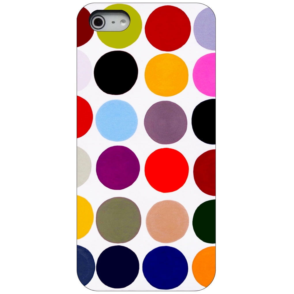 CUSTOM Black Hard Plastic SnapOn Case for Apple iPhone 5 / 5S / SE Rainbow Polka Dots