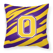Carolines Treasures CJ1022-OPW1414 Monogram - Tiger Stripe - Purple Gold Decorative Fabric Pillow - 14 x 14 in.- Initial O