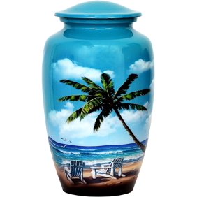 HLC URNS Lovely Beach Blue Cremation Urn for Human Ashes - Adult Funeral Urn Handcrafted - Affordable Urn for Ashes (Adult (200 lbs) 10.5 x 6, Lovely Beach Blue Cremation Urn)